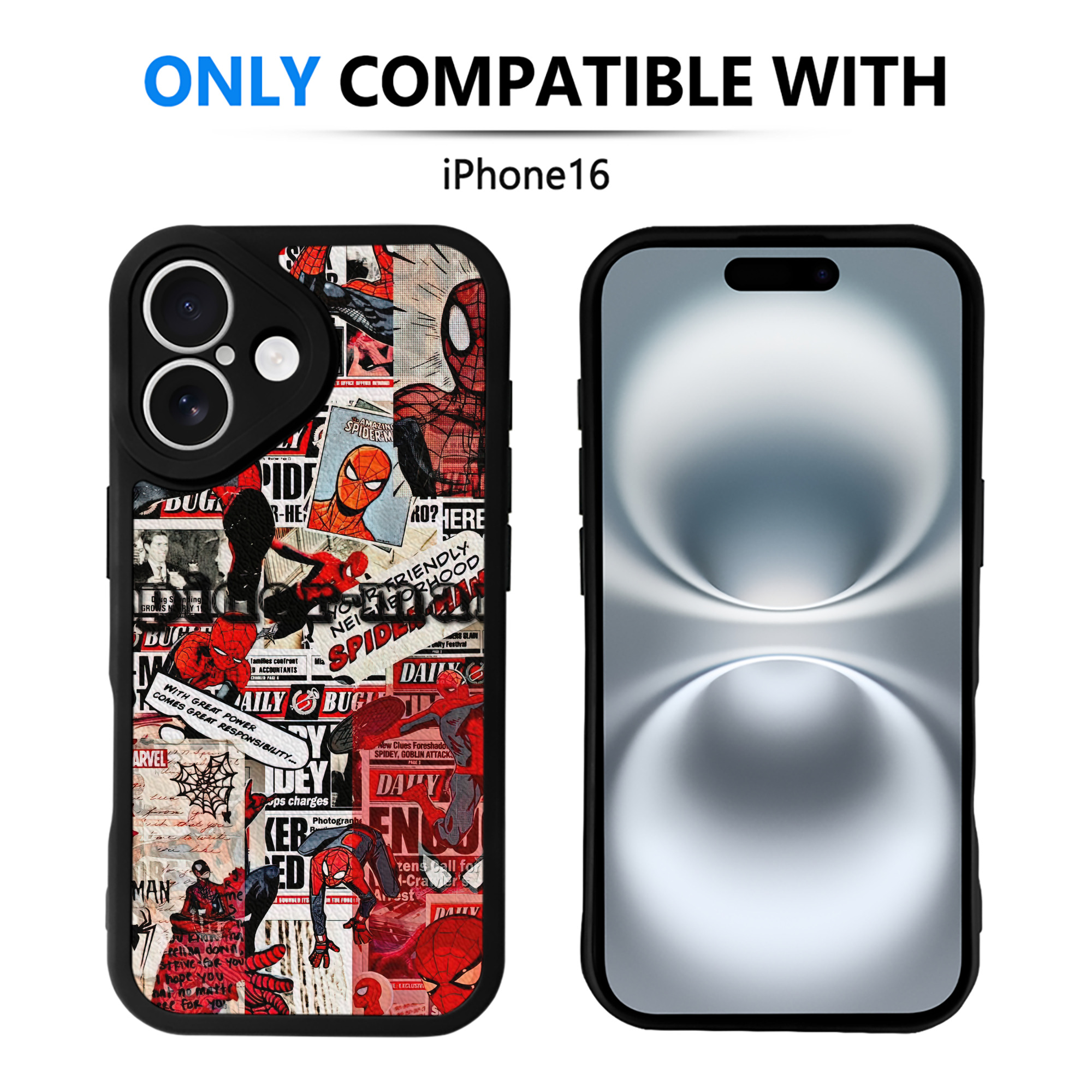 Spider Man スパイダーマン 【iPhone 16シリーズ対応】シリコンスマホケース（レザー調） 材質：シリコン